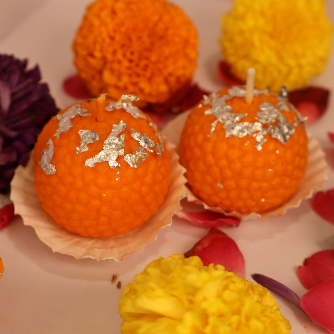 Festive Ladoo Design Candles - Set of 5 in a Box